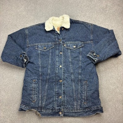 Levis Jeansjacke Damen Large Blau Sherpa Gefüttert Orange Tab Trucker Lady*