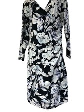 Soft Surroundings Blue Floral Wrap Dress Long Sleeve Ruched Size L
