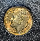 4 Different CH/Gem Toned Roosevelt Silver Dimes  Album Toned-1952P-53P-55P-64P