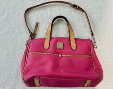 Dooney Bourke Pink Pebbled Leather Satchel Bag Tan Trim Gold Hardware