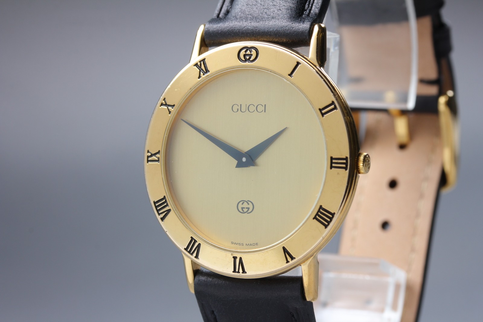 New Strap [Exc+5] Vintage GUCCI 3000M Gold Dial Roman Dial Quartz Men's Watch