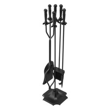 VEVOR Fireplace Tool Set 5 PCS Five Prong Stand Tongs Shovel Brush Poker Black