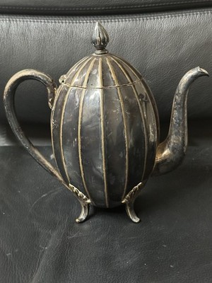 Antike Art Deco versilberte Teekanne - Kürbis geriffeltes Design