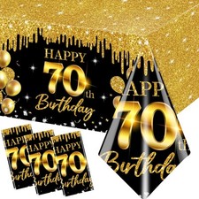 Black Gold 70th Birthday Tablecloth - 3Pcs Cheers to 70 Years Birthday Table ...