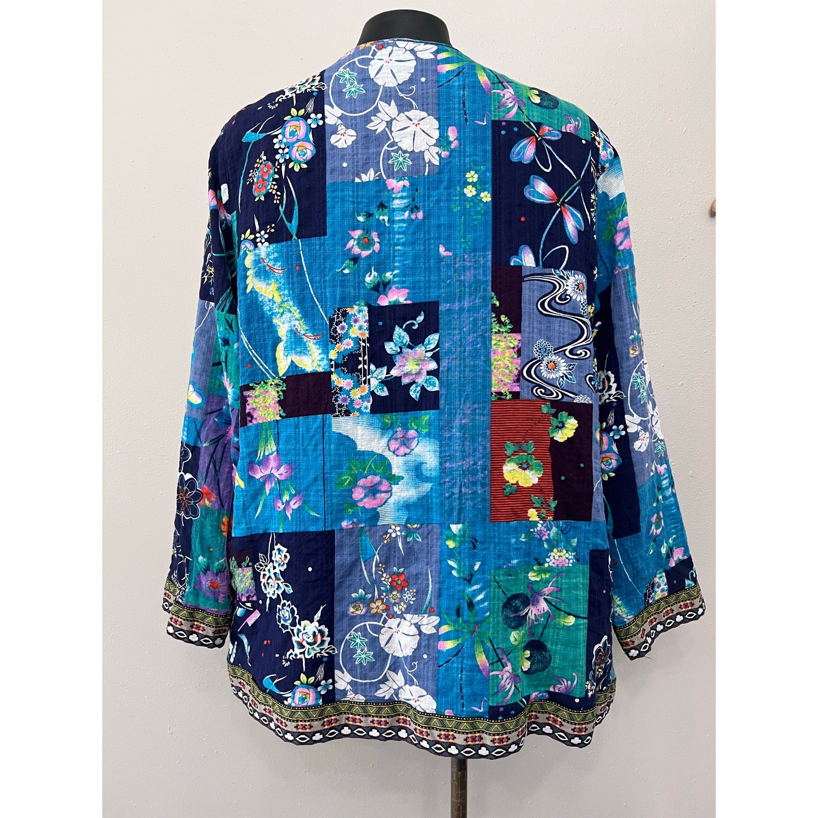 Colorful Patchwork Print Open Jacket Cardigan Sz … - image 2