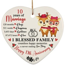 Happy 10th Anniversary Heart Ornament Funny Deer 10 Year Marriage Christmas Gift