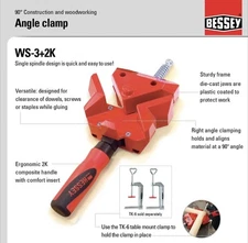 Bessey 90 Degree Angle Clamp, Die Cast Jaws, 4in Combined Capacity WS-3-2K