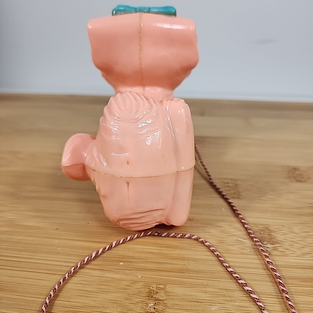 Vtg Slinky Kitty Cat Pink w/ Blue Bow Original Pull String Vintage Plastic Toy