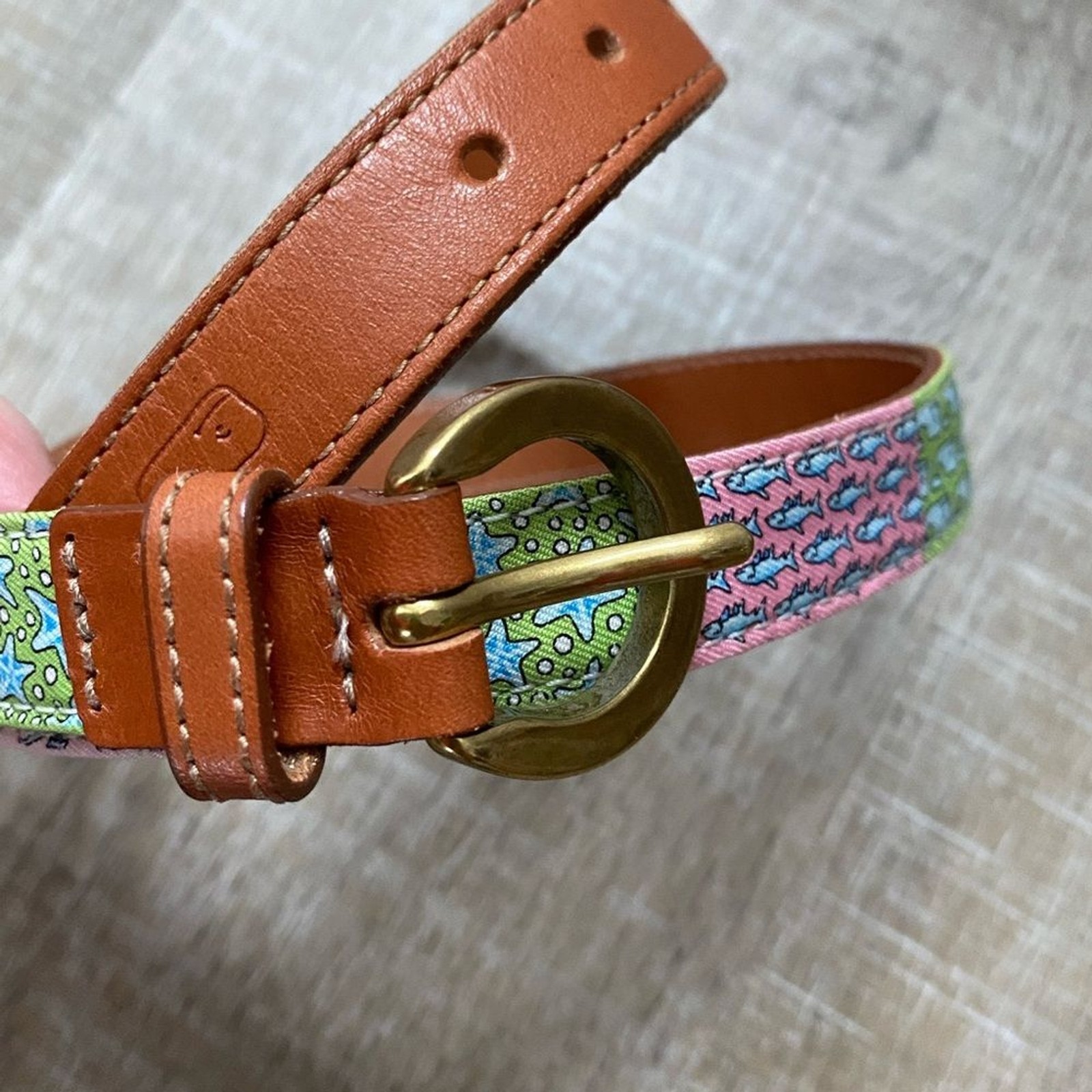 Vineyard Vines Patchwork Silk Leather Buckle Belt… - image 2