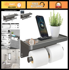 Toilet Paper Holder with Phone Shelf - Aluminium Double Roll Tissue Holder, Wall
