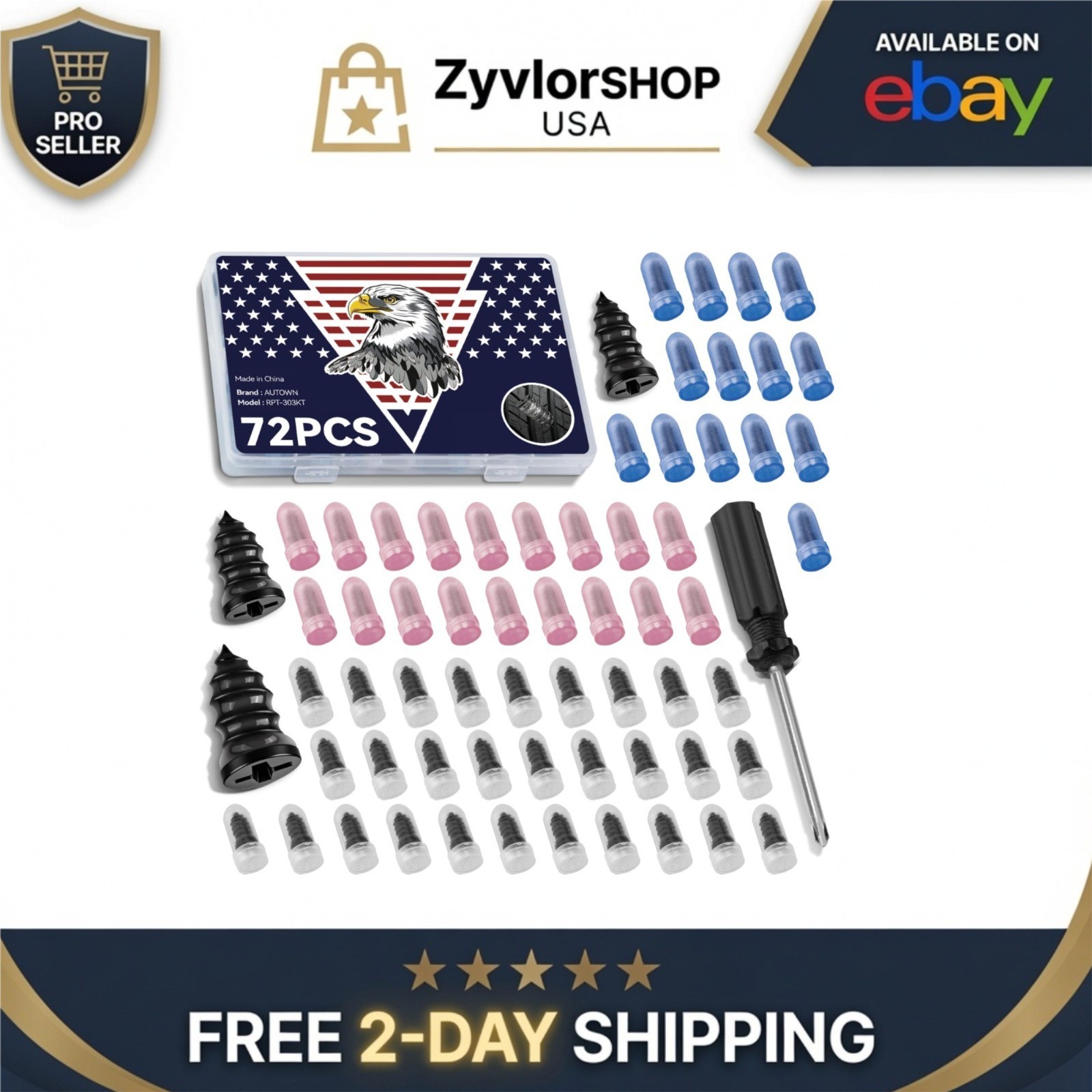 AUTOWN 72PCS Tire Repair Rubber Nail Kit - Complete Set for Cars & Trucks