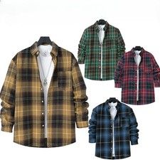New Mens Long Sleeve Plaid Shirt Brushed Cotton Flannel Check Casual Shirt UK