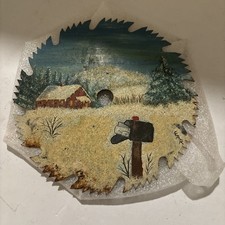 Hand Painted 7 Inch Saw Blade Snow Farm Country Rustic Folk