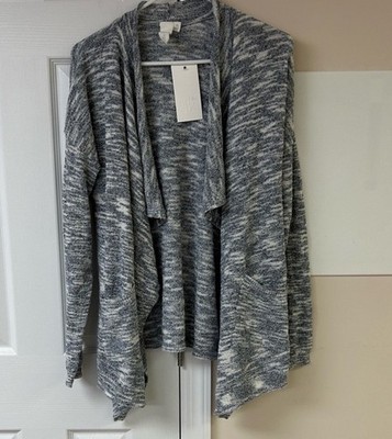 NWT Ady P Space Dye Draped Open Front Cascade Cardigan Neptune Blue Gray Med