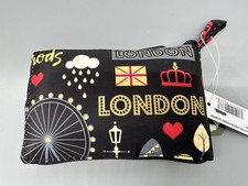 Borsa shopping pieghevole Harrods Glitter London Pocket Shopper con zip nuova con etichetta