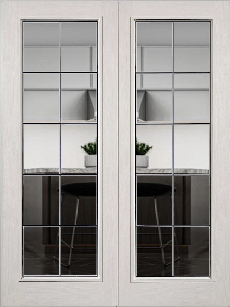 PREMDOR Blanco Texturizado Sólido 1L Acristalado con Borde Plateado Interior Doble Puerta