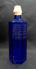 Unused Antique Vintage 10oz Blue Glass Ribbed Poison Chemist Pharmacy Bottle