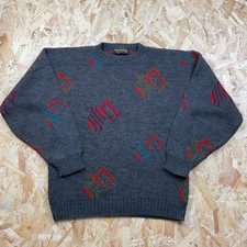 Vintage Bay Trading Dark Grey Jumper Abstract Pattern Grandad Sweater L