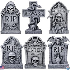 6 Pack Halloween Tombstone Yard Signs   Spooky RIP Decorations with Skull 