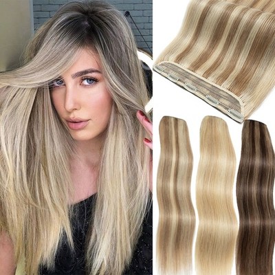 Ein-Tressen Clip in Extension 100% Remy Hair Echthaar Haarverlangerung Highlight