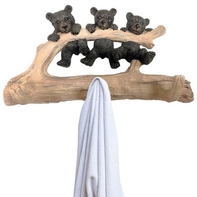 AMAJY Decorative Wall Mounted Hook with Three Black Bear Cubs Hanging