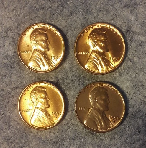 1947D, 1953D, 1953S, 1956D   AU/BU Wheat Pennies