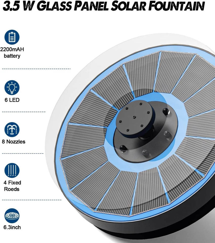 Colorful LED Solar Fountain with 2200mAh Battery - Ideal for Outdoor Spaces - Image 4 of 4