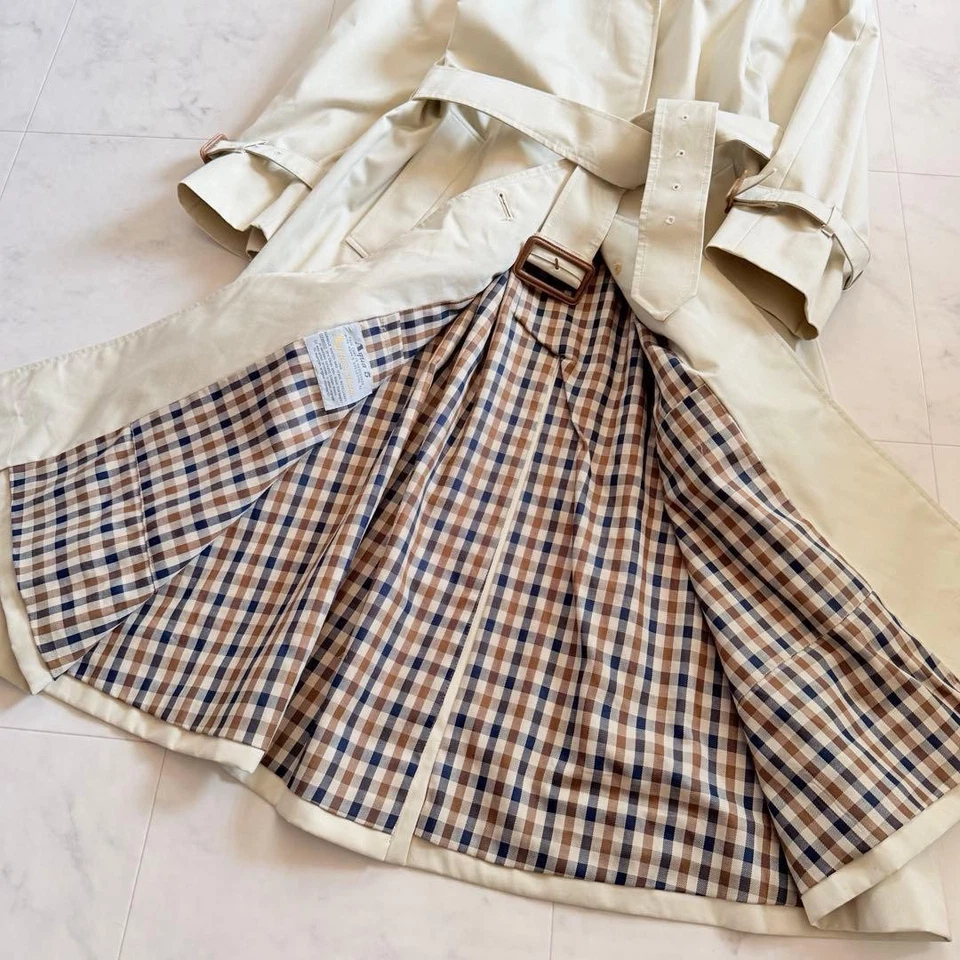 Aquascutum Trench Coat Vintage Années 80 Long Beige Club Check L 110cm - Photo 4/4