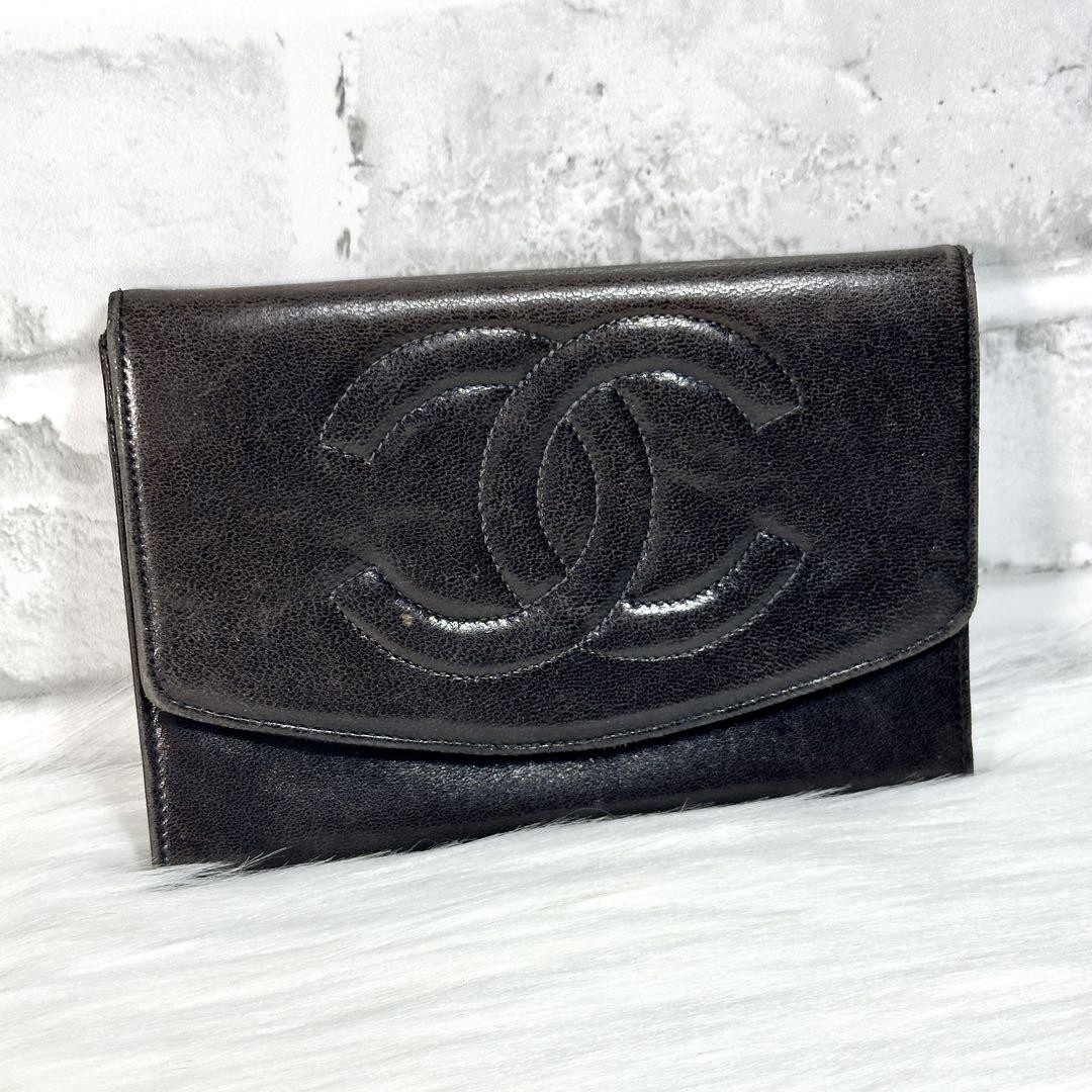Vintage CHANEL Black Lambskin Bi-Fold Wallet Gold Hardware WO206879 Rare