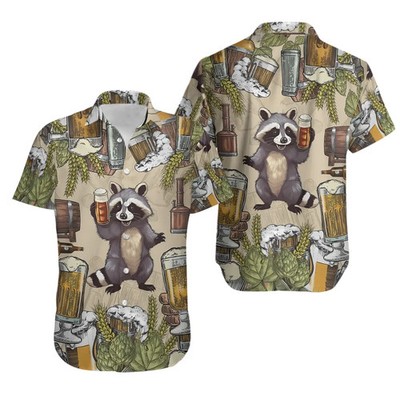 Beer Raccoon Tropical Bar Hawaiian Shirt Men