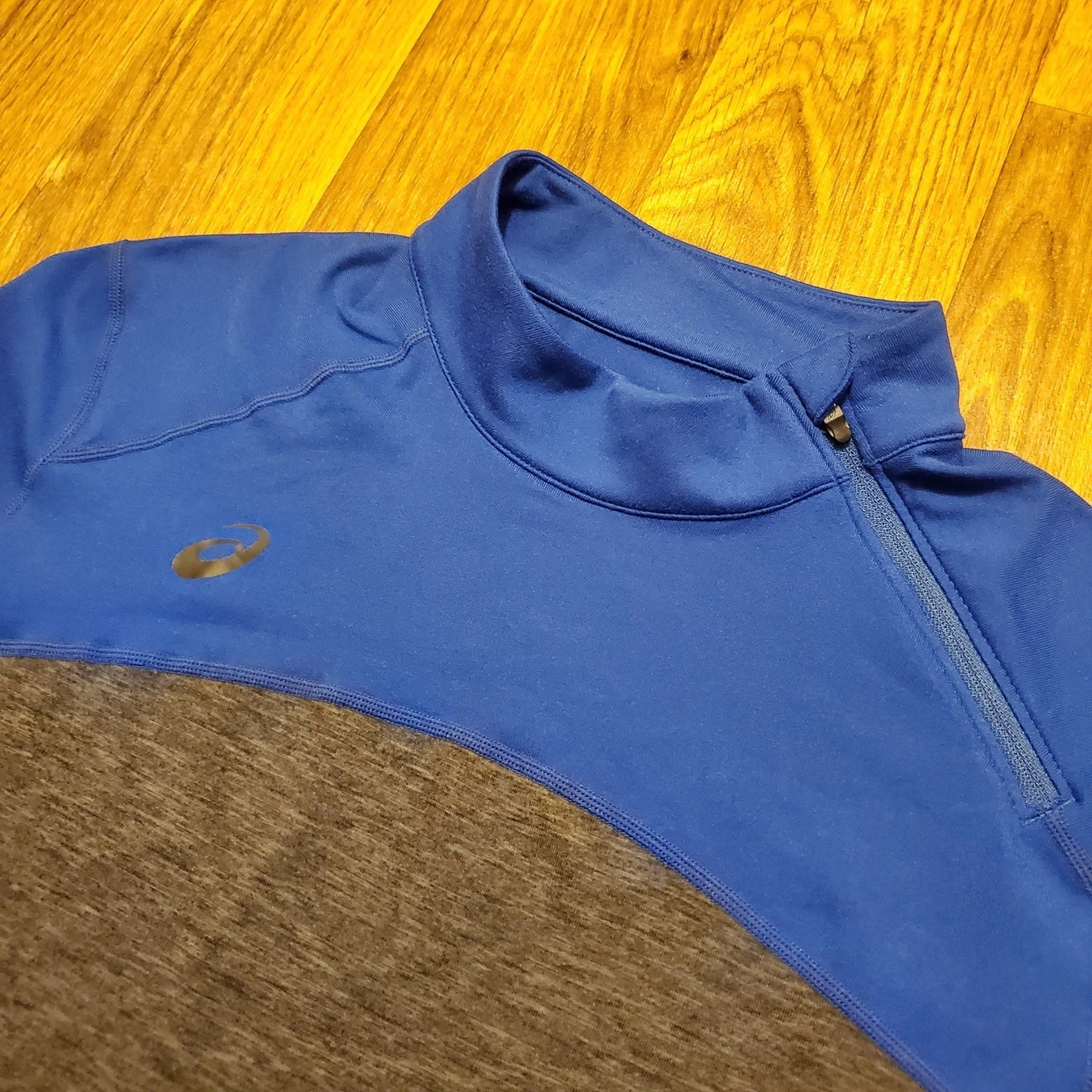 ASICS Motion Dry Shirt Men XL Blue Gray 1/4 Zip Long Sleeve Running Zip