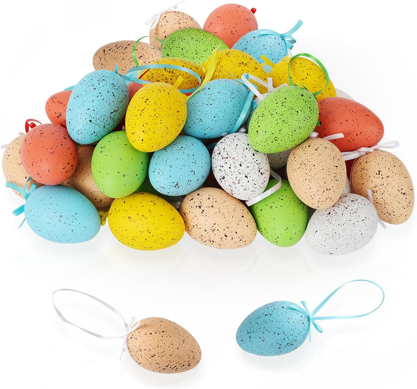 36 Charming Colorful Speckled Easter Eggs with Hanging Loops I Easter Decoration