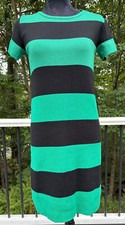 MNG Mango Dress XS Extra Small Green Black Wide Stripe Stretch Knit Shift Mini