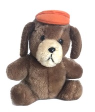 Vintage Dakin 1980 Plush Brown Puppy Dog Orange Hat 9  