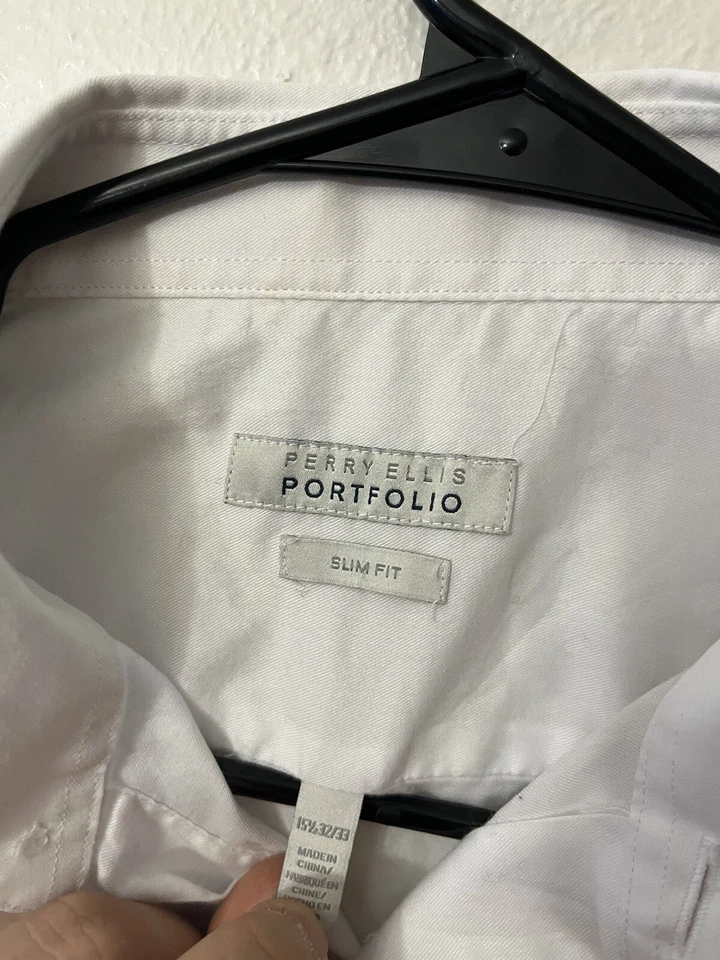 Perry Ellis Portfolio Men’s Long Sleeve White Slim Fit Shirt Button Down 15.5 - Image 4 of 4