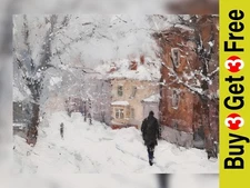 Winter Solitude Townscape Art Print 5"x7" / 6"x8" - Snowy Day Matte Home Decor