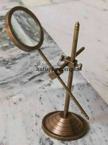 Magnifying Reading Outstanding Glass W Stand Ma Vintage Brass Special Campaign Table Nautical