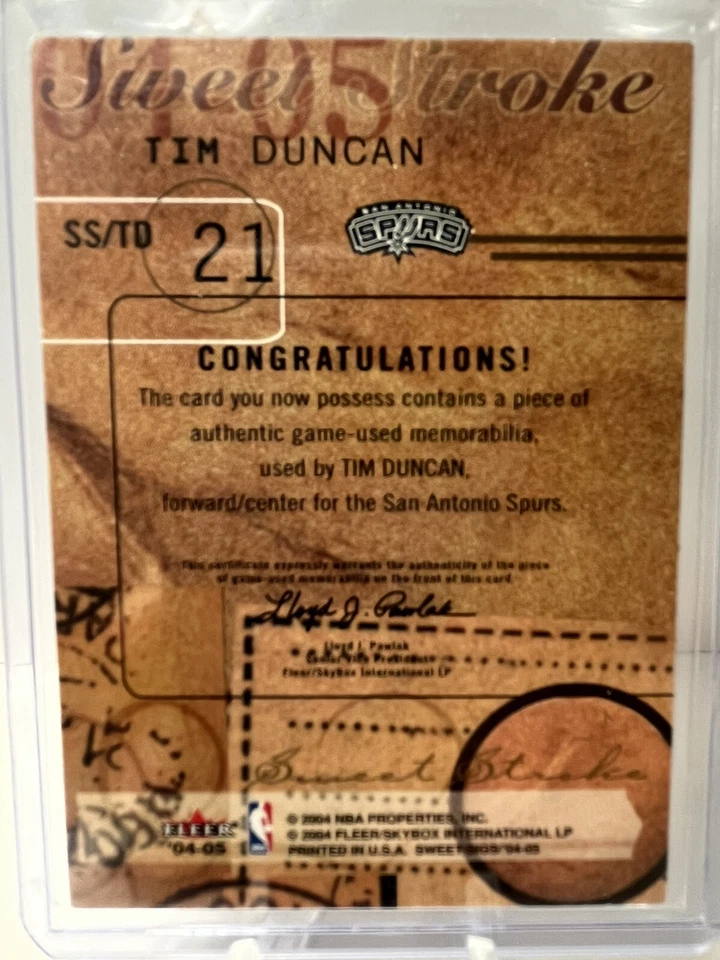 2004-05 Fleer Tim Duncan Sweet Stroke Game Worn Patch  - Image 2 of 4
