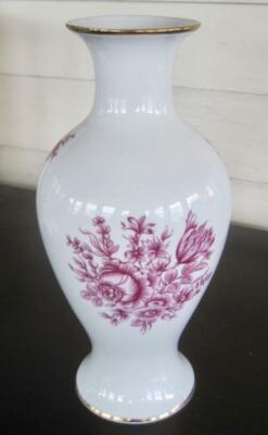 Hallohaza Purple Floral 12'' Vase Trimmed in Gold Made in Hungary
