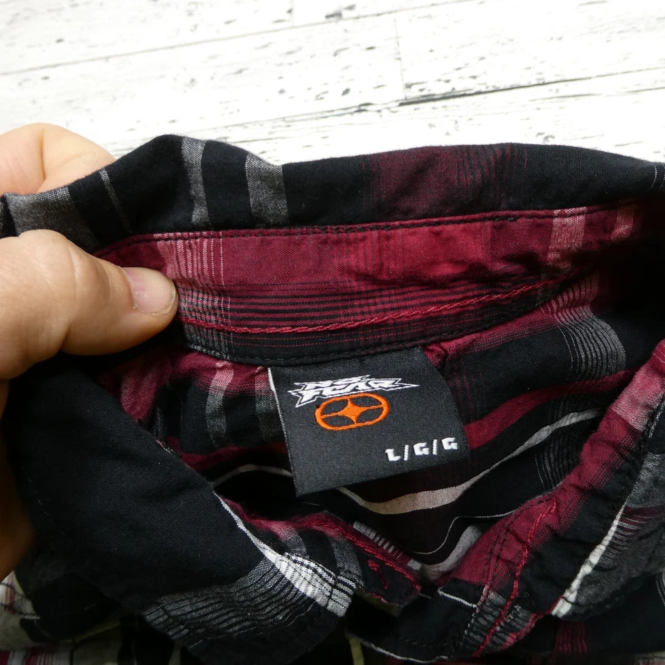 Camisa No Fear Talla Grande Roja Negra A Cuadros Abotonada Logo Bordado Y2K De Colección Foto 4 de 4