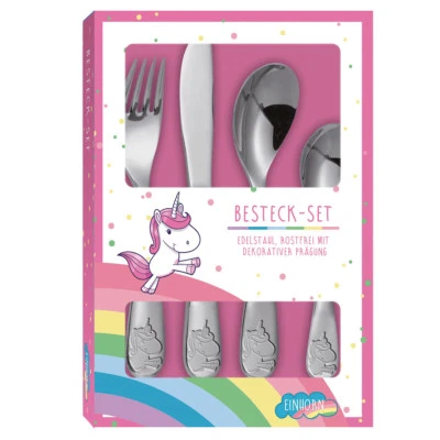 P:OS Kinderbesteck EINHÖRNER - 4-teilig mit Name Datum Gravur personalisiert