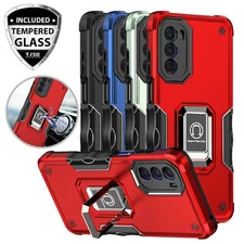 For Moto G Stylus 2022 5G Metal Ring Case Defender Magnetic Stand+Tempered Glass