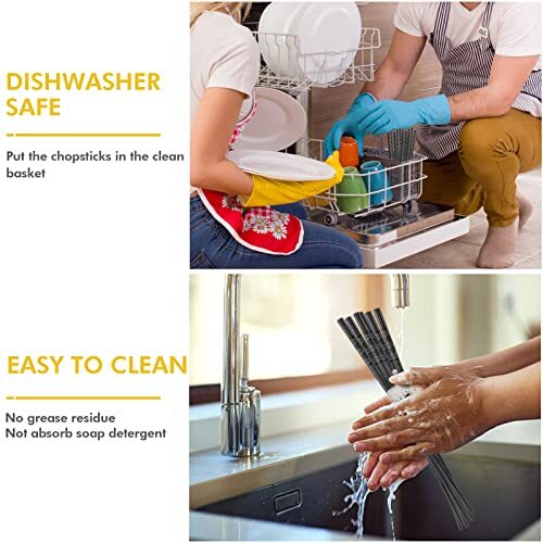 5 Pairs Reusable Chopsticks Dishwasher Safe,9.5 Inch Fiberglass black - Foto 6 di 7