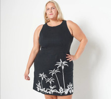 J Jason Wu Shift Dress w/ Palm Embroidery-Black-Sz 20 A399459