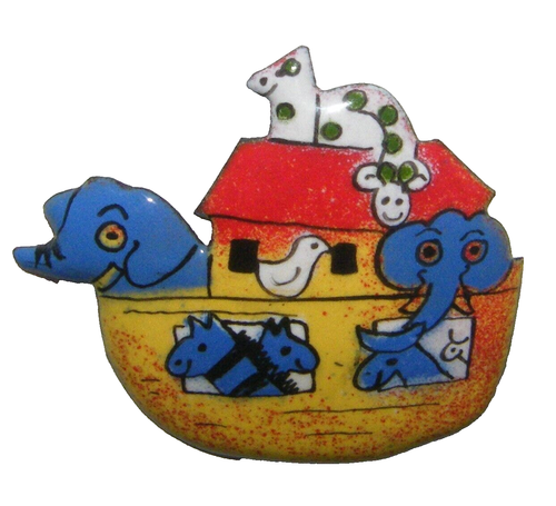 Vtg '89 Susan Jones Artist Signed Artisan Pin Brooch Noah's Ark Enamel on Copper