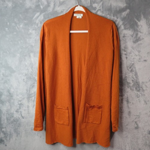 ORVIS 100% Merinowolle Strickjacke Pullover Damen Medium Burnt Orange Taschen Lang - Bild 1 von 10