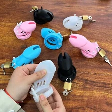 Bondage Soft Silicone Chastity Cage Device with 4 Rings BDSM Locking for Men US