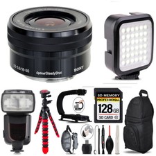 Sony E PZ 16-50mm f/3.5-5.6 OSS Lens LED Light - 128GB Accessory Bundle
