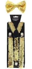 New Gold Glitter Suspenders Sequin Shiny Bow Tie Set Classic Dance Tuxedo Combo