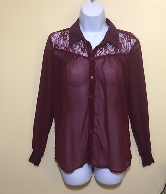 Only Weekend Wardrobe Womens Lace Sheer Blouse SIZE 36 SMALL? Cottagecore Maroon